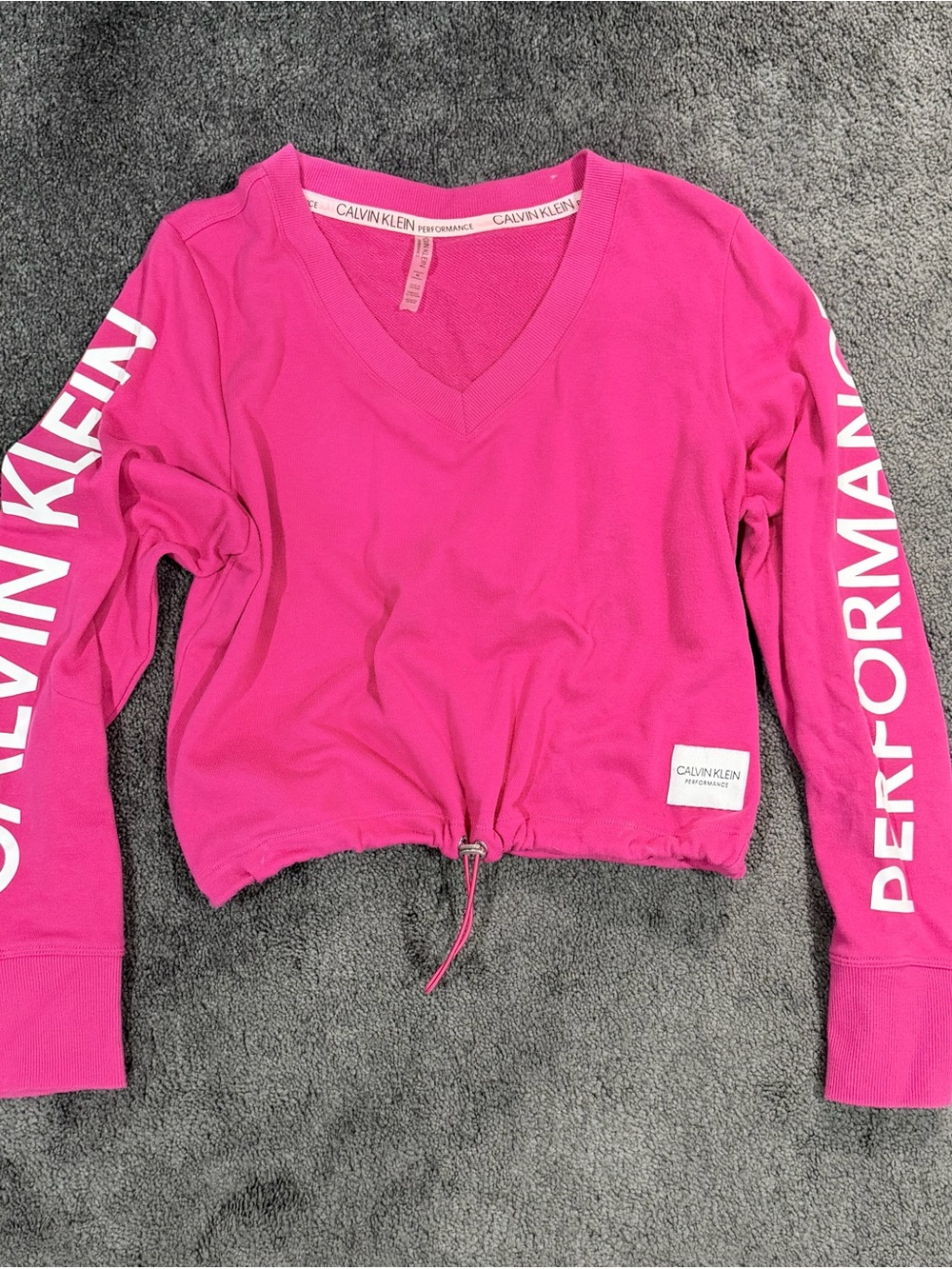 Calvin Klein Hot Pink V-Neck Drawstring Cropped Sweatshirt